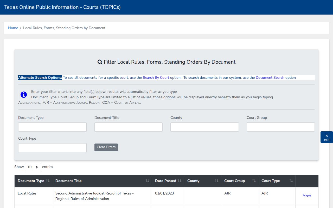 Rains County forms and standing order docket search filters