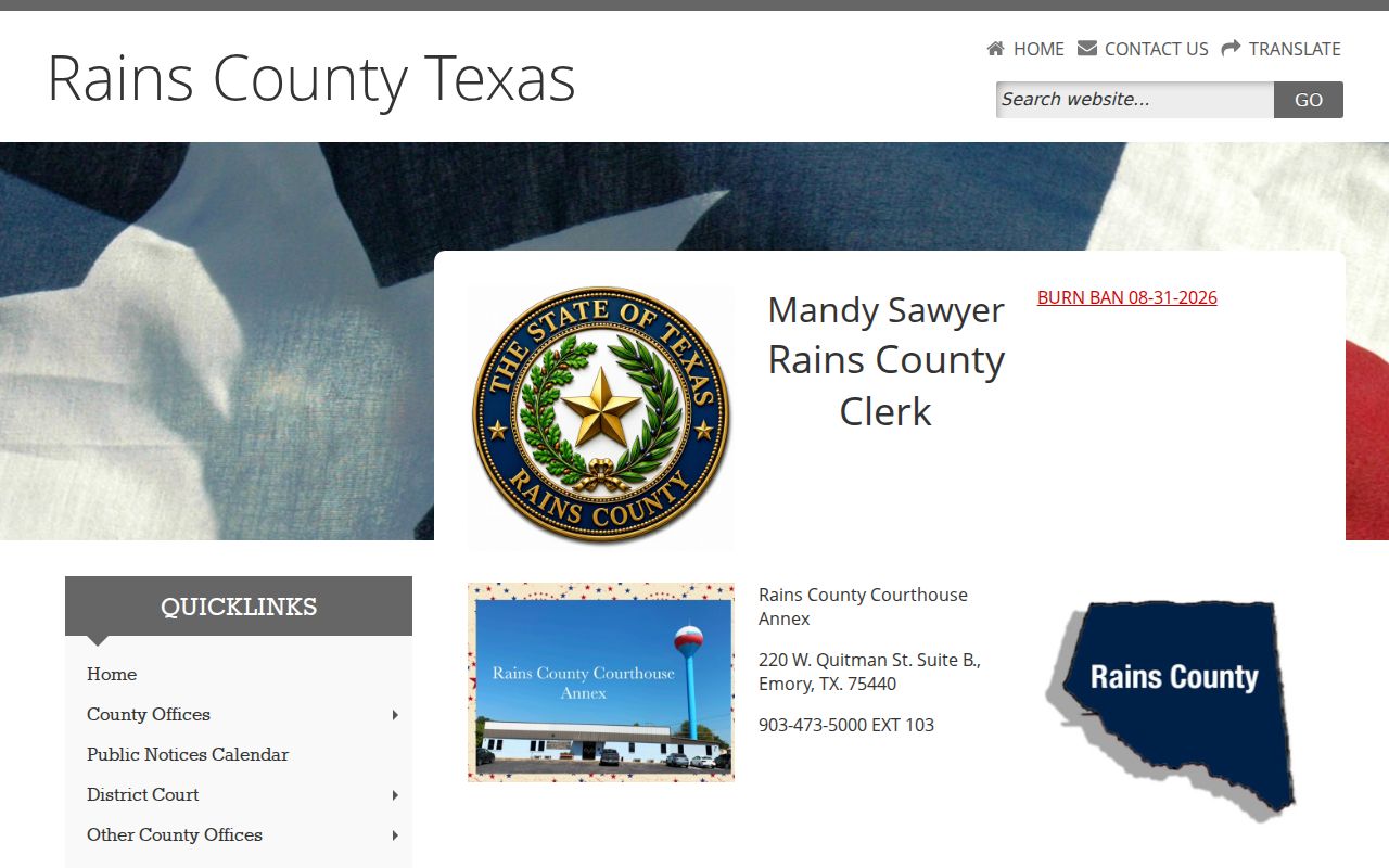 Rains County court docket County Clerk record access